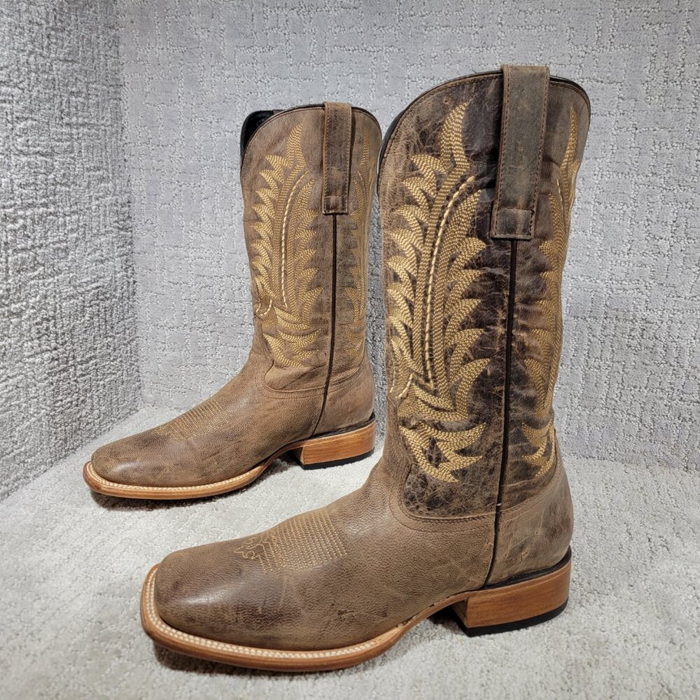 J.B. Dillon Brown Cowboy Boots with Intricate Stitching